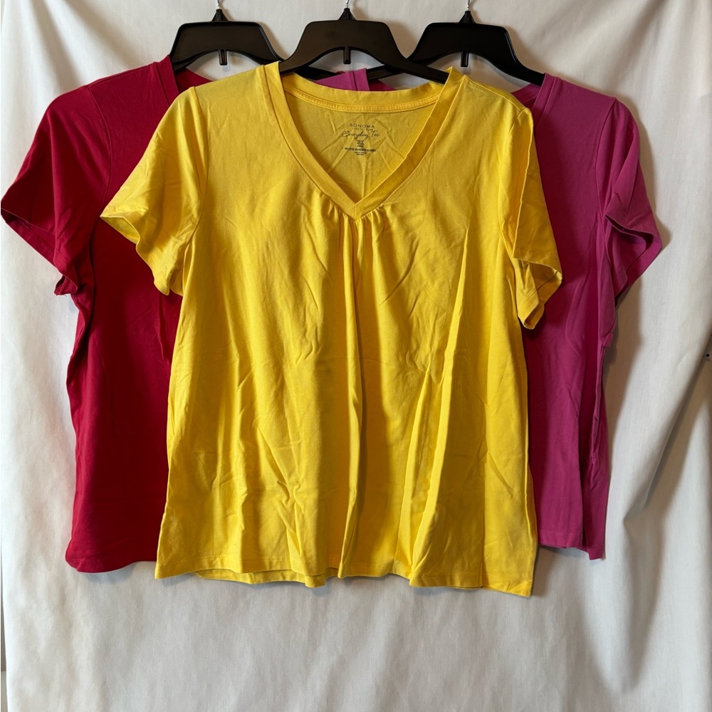 Sonoma 2X Women's Short Sleeve Tee Trio - Red, Yellow, Pink - Picture 3 of 5